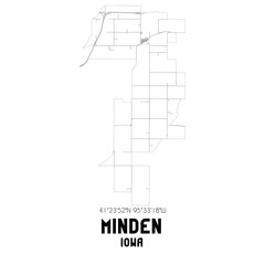 Minden Iowa. US street map with black and white lines.