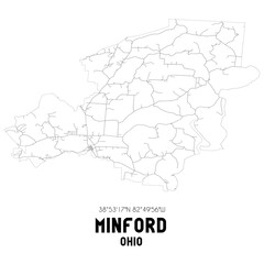 Fototapeta na wymiar Minford Ohio. US street map with black and white lines.
