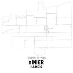 Minier Illinois. US street map with black and white lines.