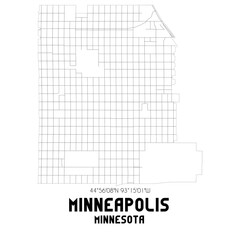 Minneapolis Minnesota. US street map with black and white lines.