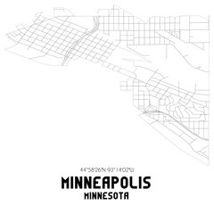 Minneapolis Minnesota. US street map with black and white lines.