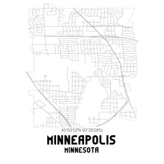 Minneapolis Minnesota. US street map with black and white lines.