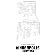 Minneapolis Minnesota. US street map with black and white lines.