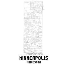 Minneapolis Minnesota. US street map with black and white lines.