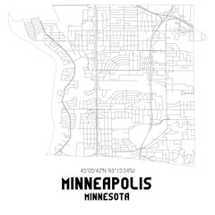 Minneapolis Minnesota. US street map with black and white lines.