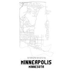 Minneapolis Minnesota. US street map with black and white lines.