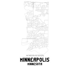 Minneapolis Minnesota. US street map with black and white lines.