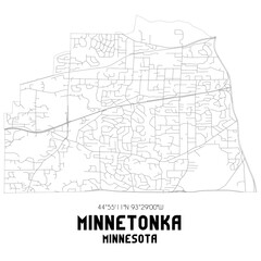 Minnetonka Minnesota. US street map with black and white lines.