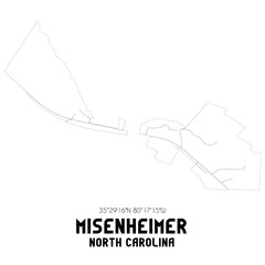 Misenheimer North Carolina. US street map with black and white lines.