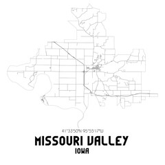 Missouri Valley Iowa. US street map with black and white lines.