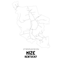 Mize Kentucky. US street map with black and white lines.