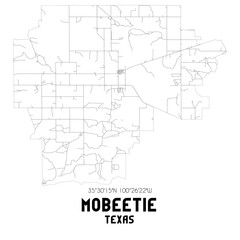 Mobeetie Texas. US street map with black and white lines.