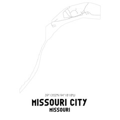 Missouri City Missouri. US street map with black and white lines.