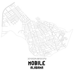 Mobile Alabama. US street map with black and white lines.
