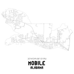 Mobile Alabama. US street map with black and white lines.
