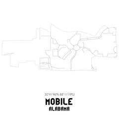 Mobile Alabama. US street map with black and white lines.