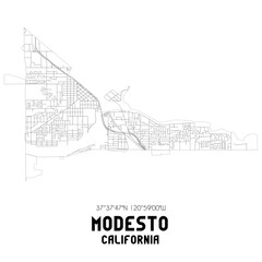 Fototapeta na wymiar Modesto California. US street map with black and white lines.