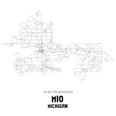 Mio Michigan. US street map with black and white lines.