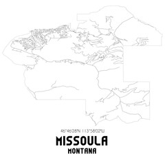 Missoula Montana. US street map with black and white lines.