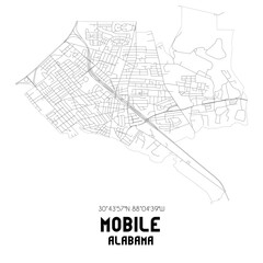 Mobile Alabama. US street map with black and white lines.