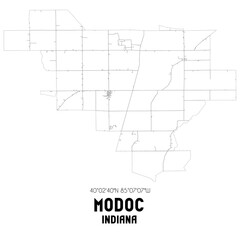 Modoc Indiana. US street map with black and white lines.
