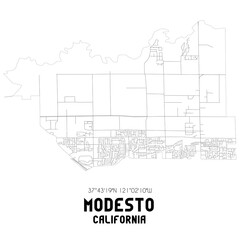 Modesto California. US street map with black and white lines.