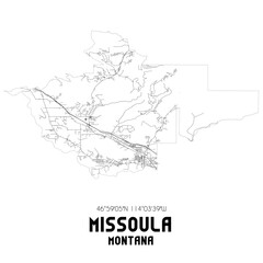 Missoula Montana. US street map with black and white lines.