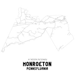 Monroeton Pennsylvania. US street map with black and white lines.