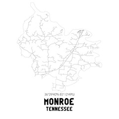 Monroe Tennessee. US street map with black and white lines.