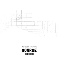 Monroe Indiana. US street map with black and white lines.