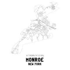 Monroe New York. US street map with black and white lines.