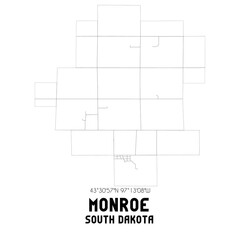 Monroe South Dakota. US street map with black and white lines.