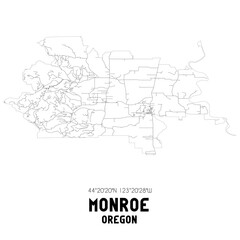 Monroe Oregon. US street map with black and white lines.