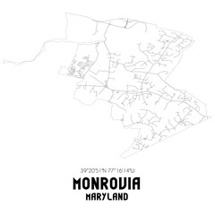Fototapeta na wymiar Monrovia Maryland. US street map with black and white lines.