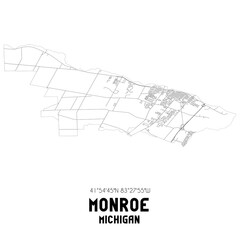 Monroe Michigan. US street map with black and white lines.