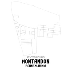 Montandon Pennsylvania. US street map with black and white lines.