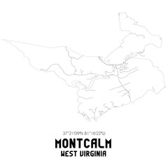 Montcalm West Virginia. US street map with black and white lines.