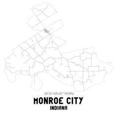 Monroe City Indiana. US street map with black and white lines.