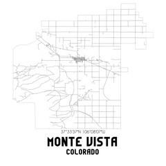 Monte Vista Colorado. US street map with black and white lines.