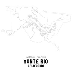 Monte Rio California. US street map with black and white lines.