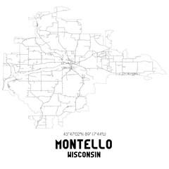 Montello Wisconsin. US street map with black and white lines.