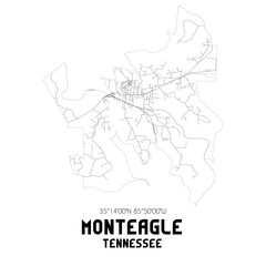 Monteagle Tennessee. US street map with black and white lines.