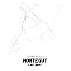 Montegut Louisiana. US street map with black and white lines.