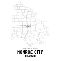 Obraz premium Monroe City Missouri. US street map with black and white lines.