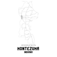 Montezuma Indiana. US street map with black and white lines.