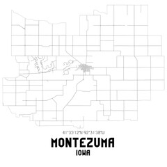 Montezuma Iowa. US street map with black and white lines.