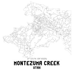 Montezuma Creek Utah. US street map with black and white lines.