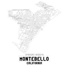 Montebello California. US street map with black and white lines.