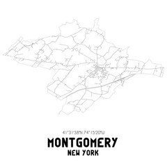 Montgomery New York. US street map with black and white lines.