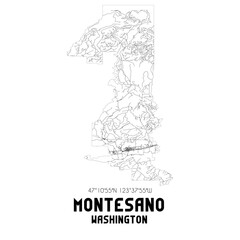 Montesano Washington. US street map with black and white lines.